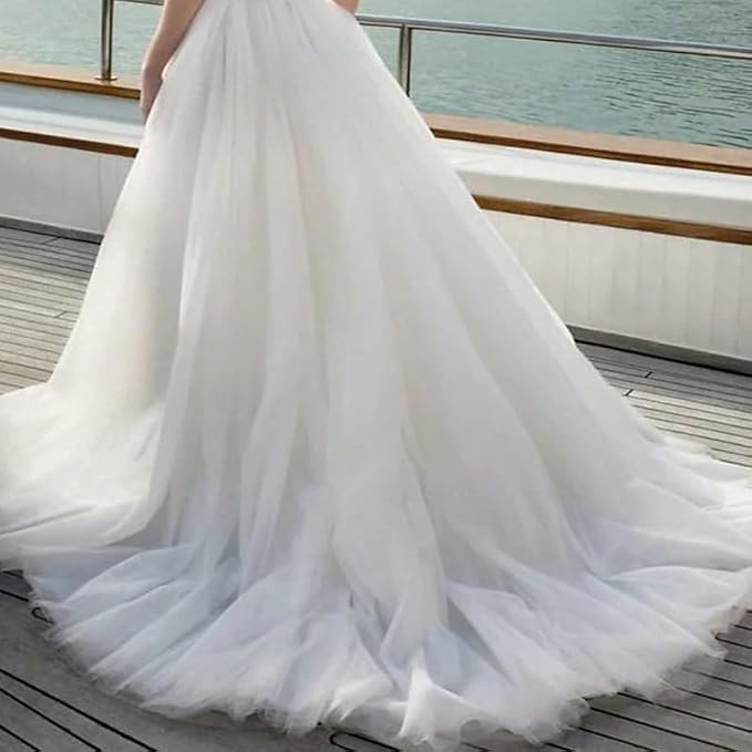 SSDH Women Long Steampunk Tulle Tutu Skirts, Side Slit Elastic Waist Bustle Skirt for Wedding Prom Party Gown Overskirt