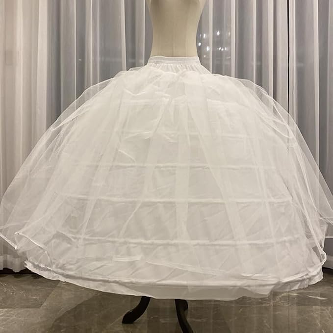 SSDH Women 6 Hoops Puffy Crinoline Petticoat 2 Tulle Layers Skirt Slips Long Underskirt for Wedding Dress Bridal Gown