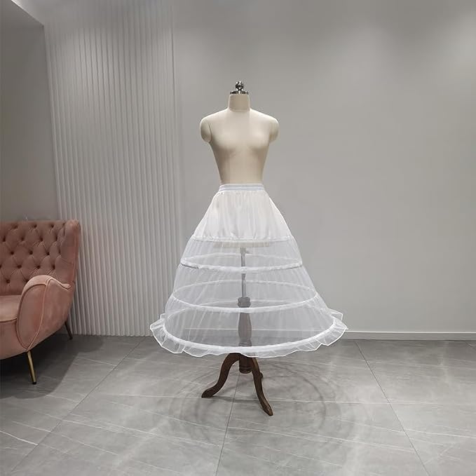 SSDH White 4 Hoop Petticoat Skirt A-line Crinoline Slips Long Underskirt for Wedding Bridal Gown Dress for Women