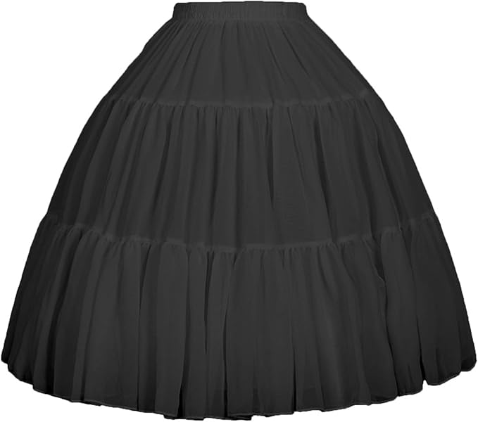 SSDH Women Crinoline Petticoat Cage 3 Hoops Skirt Chiffon Short Half Slip Underskirt for Girls Lolita Cosplay