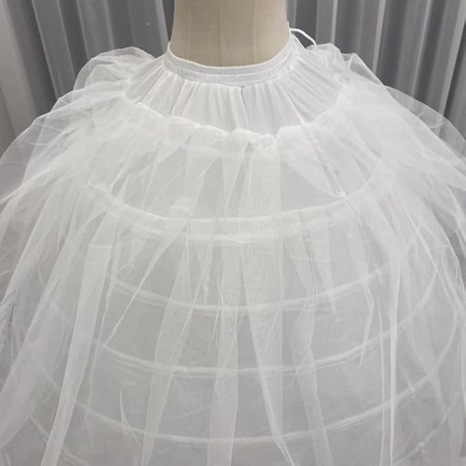SSDH Women 6 Hoops Puffy Crinoline Petticoat 2 Tulle Layers Skirt Slips Long Underskirt for Wedding Dress Bridal Gown