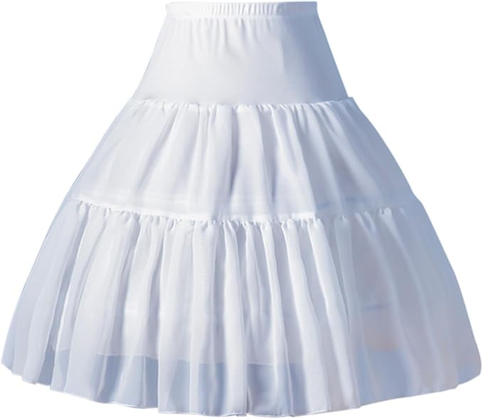 SSDH Women Crinoline Petticoat Cage 2 Hoops Cage Skirt Chiffon Short Half Slip Underskirt for Girls Lolita Cosplay
