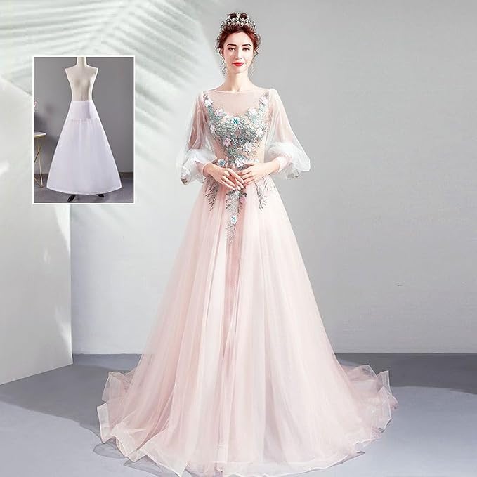 SSDH One Hoop Crinoline Petticoat for Women, A-line Skirt Slips Long Underskirt for Wedding Dress Bridal Gown