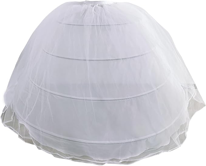 SSDH 2 Tulle Layers Puffy Crinoline Petticoat for Women White Adjustable Waist Petticoat Skirt Slips Long Underskirt for Wedding Dress Bridal Gown