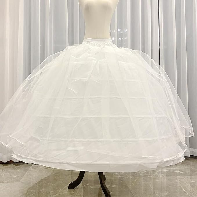 SSDH Women 6 Hoops Puffy Crinoline Petticoat 2 Tulle Layers Skirt Slips Long Underskirt for Wedding Dress Bridal Gown