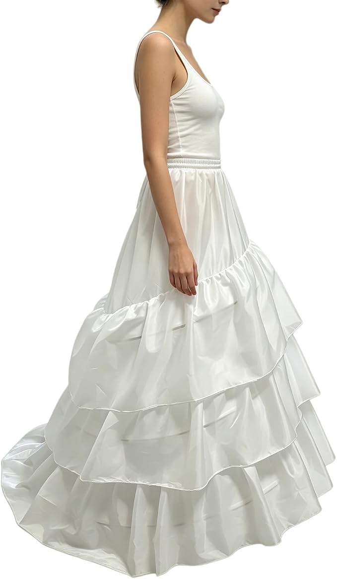 SSDH 3 Hoops Petticoat Skirt 3 Ruffles A-line Crinoline Slips Long Underskirt for Women's Wedding Dress Bridal Gown White