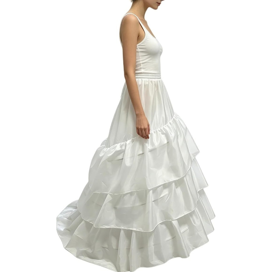 SSDH 3 Hoops Petticoat Skirt 3 Ruffles A-line Crinoline Slips Long Underskirt for Women's Wedding Dress Bridal Gown White