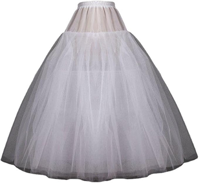 SSDH Women's Long Tulle Skirts, Elastic High Waist A-Line Layered Tutu Mesh Flowy Skirt for Wedding Prom Party White