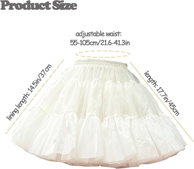 SSDH High Volume Short Lolita Petticoat Fluffy Tulle Hoopless Underskirt with Cotton Lining for Dresses, Costumes & Cosplay White