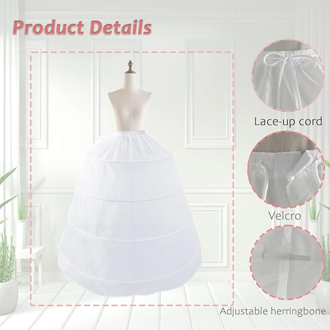 SSDH Women 4 Hoop A-line Petticoat Skirt White