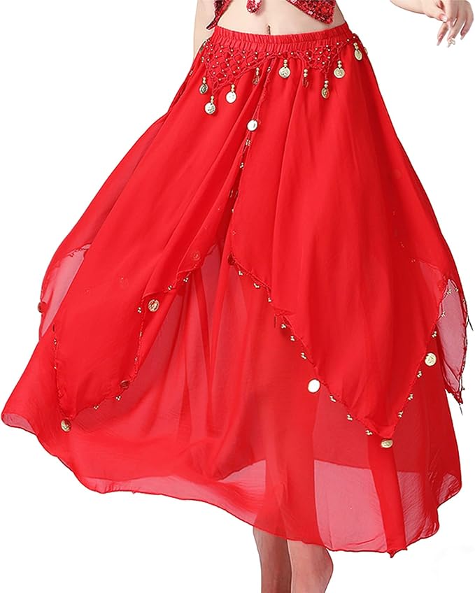 SSDH Belly Dance Chiffon Skirt with Gold Coins Belly Dancer Dancing Costume for Women Dance Performance Outfit