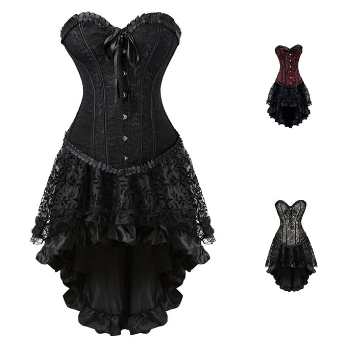SSDH Gothic Corset Dress Women's Steampunk Dress Retro Ruffled Lace Corset