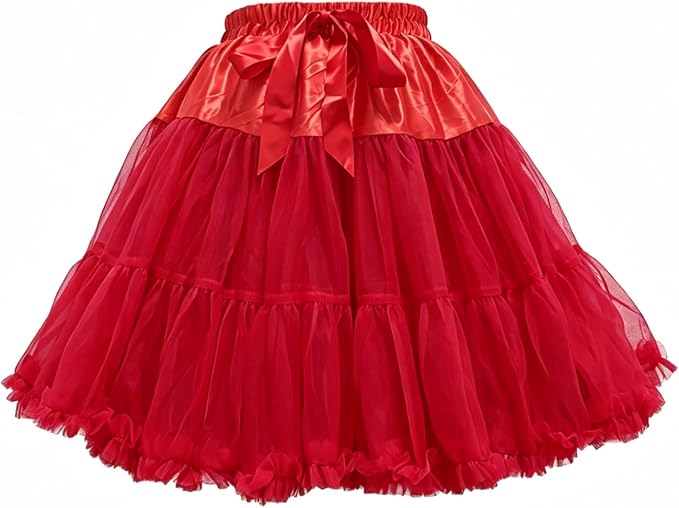 SSDH Women's Layered Puffy Petticoat Skirt, Elastic Waist Soft Tutu Tulle Skirt for Ballet Lolita Cosplay