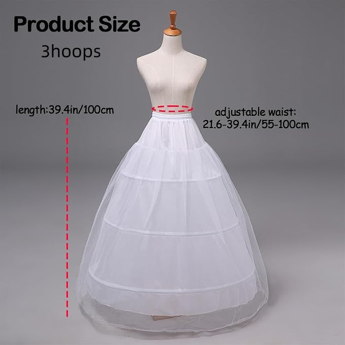SSDH Women Puffy Hoops Crinoline Petticoat 1 Tulle Layers Skirt Slips Long Underskirt for Wedding Dress Bridal Gown