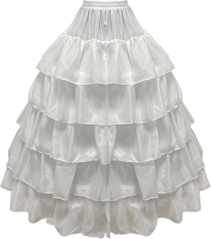 SSDH 4 Hoop Crinoline Petticoat for Women, 5 Ruffles Skirt Slips Long Underskirt for Wedding Dress Bridal Gown