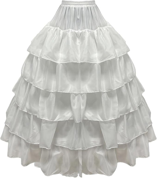 SSDH 4 Hoop Crinoline Petticoat for Women, 5 Ruffles Skirt Slips Long Underskirt for Wedding Dress Bridal Gown