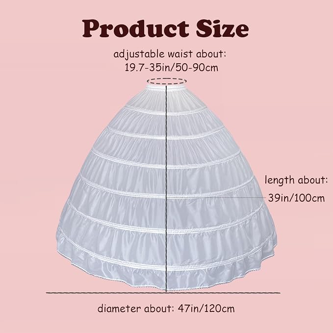 SSDH 6 Hoops Crinoline Petticoat for Women, A-line Skirt Slips Long Underskirt for Wedding Dress Bridal Gown