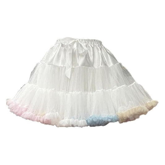 SSDH Women's Layered Tulle Petticoat Underskirt Puffy Soft Tutu Short Skirt Elastic Waist for Ballet Dance & Cosplay Party