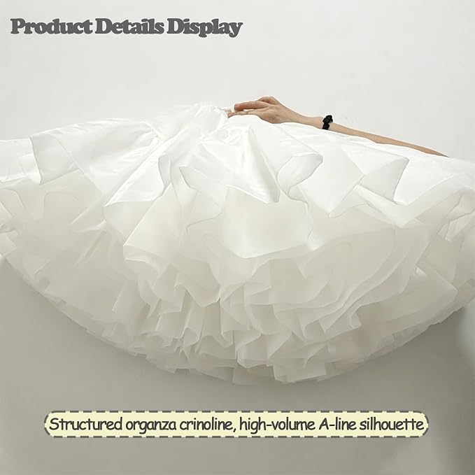 SSDH High Volume Short Lolita Petticoat Fluffy Tulle Hoopless Underskirt with Cotton Lining for Dresses, Costumes & Cosplay White