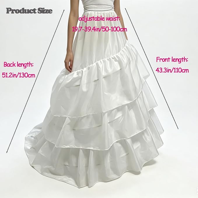 SSDH 3 Hoops Petticoat Skirt 3 Ruffles A-line Crinoline Slips Long Underskirt for Women's Wedding Dress Bridal Gown White