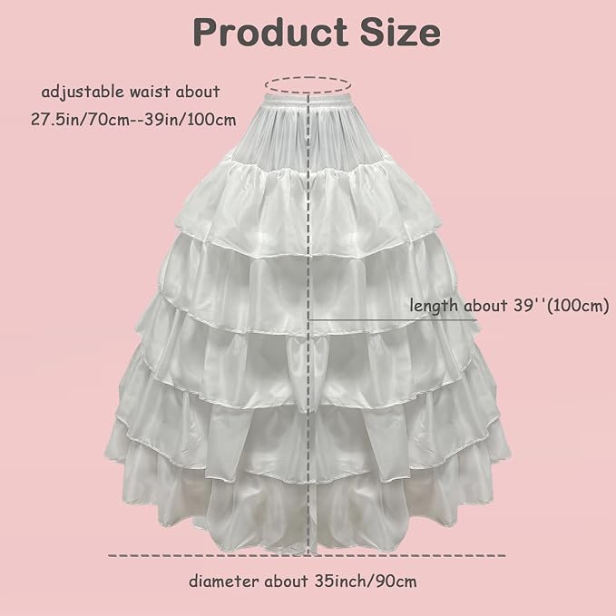 SSDH 4 Hoop Crinoline Petticoat for Women, 5 Ruffles Skirt Slips Long Underskirt for Wedding Dress Bridal Gown