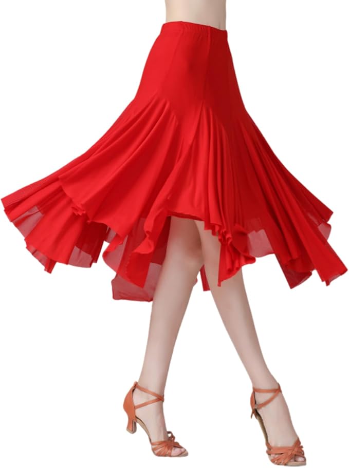 SSDH Women’s Tulle Skirts Midi Elastic Waist Pleated Mesh Flowy A-Line Skirt for Dance Party Practice Performance Outfit
