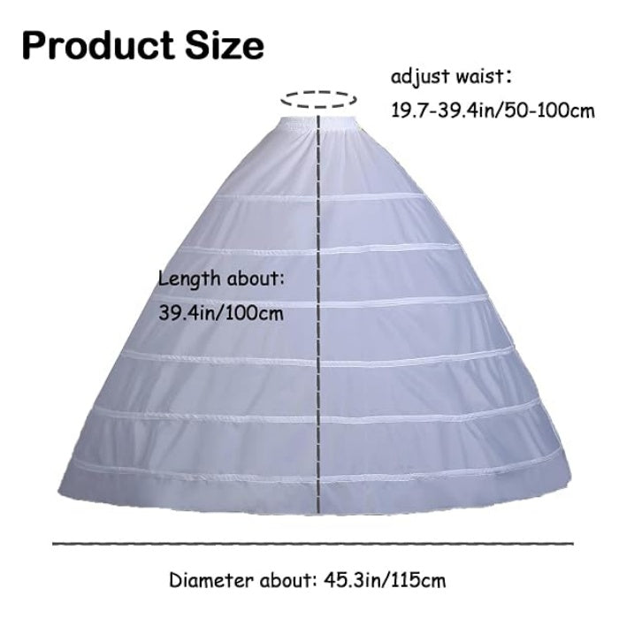 SSDH Women 6 Hoops Petticoat Skirt A-line Crinoline Slips Long Underskirt for Wedding Dress Bridal Gown