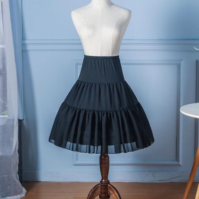 SSDH Women Crinoline Petticoat Cage 2 Hoops Cage Skirt Chiffon Short Half Slip Underskirt for Girls Lolita Cosplay