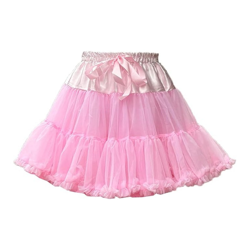 SSDH Women's Layered Tulle Petticoat Underskirt Puffy Soft Tutu Short Skirt Elastic Waist for Ballet Dance & Cosplay Party