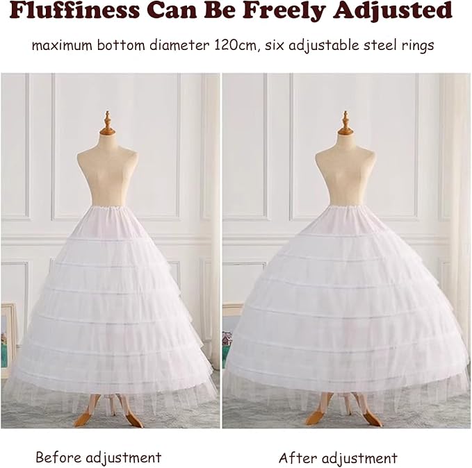 SSDH 6 Hoops Puffy Crinoline Petticoat with Adjustable Waist for Women