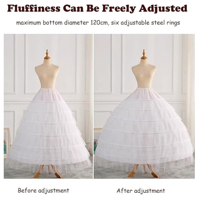 SSDH 6 Hoops Puffy Crinoline Petticoat with Adjustable Waist for Women