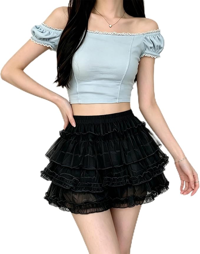 SSDH Women Multi-Layered Bloomers, Lolita 3 Tiered Ruffle Shorts, Sexy Short Pumpkin Pants, Elastic Waist Sweet Pettipants