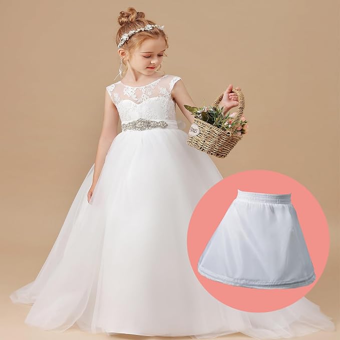 SSDH Girls Petticoat Wedding Flower Girls Underskirt Hoop Wedding Dress Lining Ballet Skirt A Line Crinoline for Women White