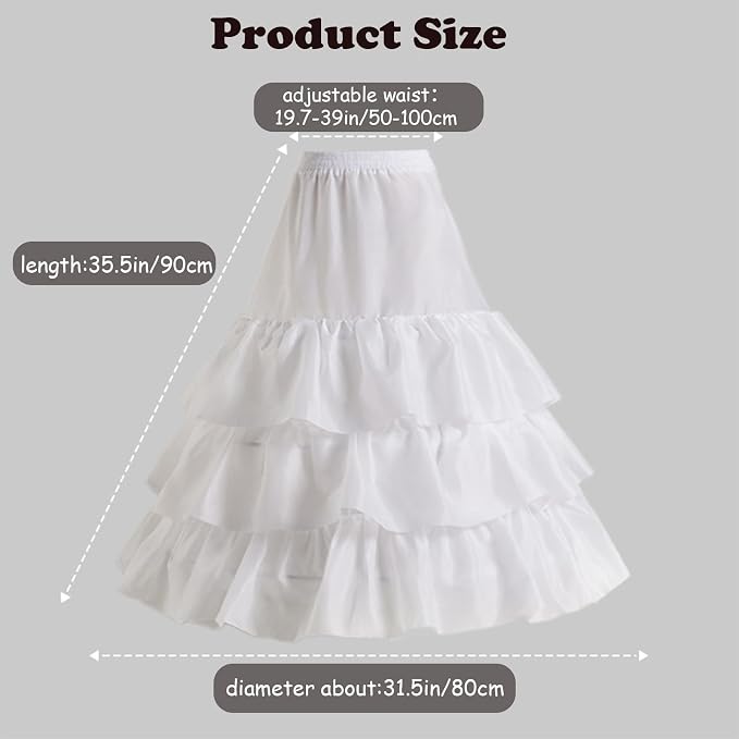 SSDH 3 Hoops Crinoline Petticoat for Women, 3 Ruffles Skirt Slips Long Underskirt for Wedding Dress Bridal Gown