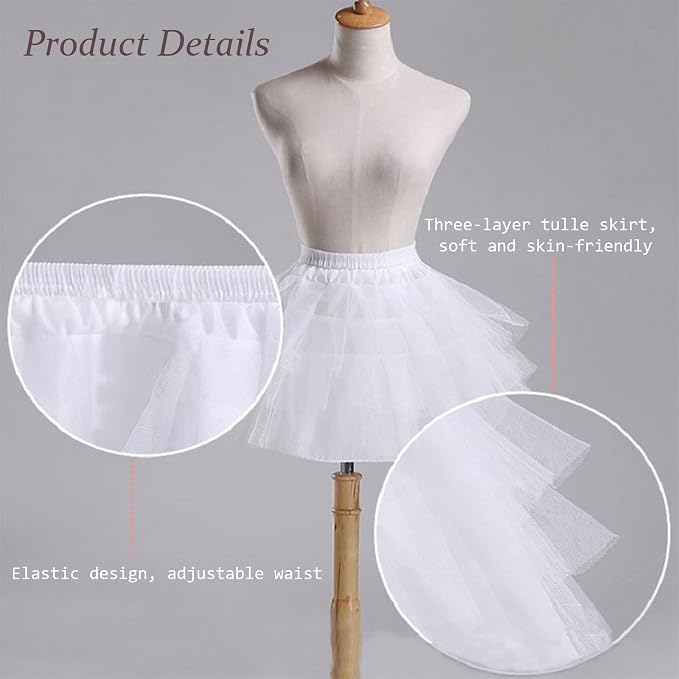 SSDH Flower Girls Petticoat Hoopless Crinoline Slips with 3 Layers, Kids Mini Wedding Flower Girl Underskirt White