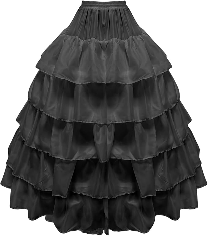 SSDH 4 Hoop Crinoline Petticoat for Women, 5 Ruffles Skirt Slips Long Underskirt for Wedding Dress Bridal Gown