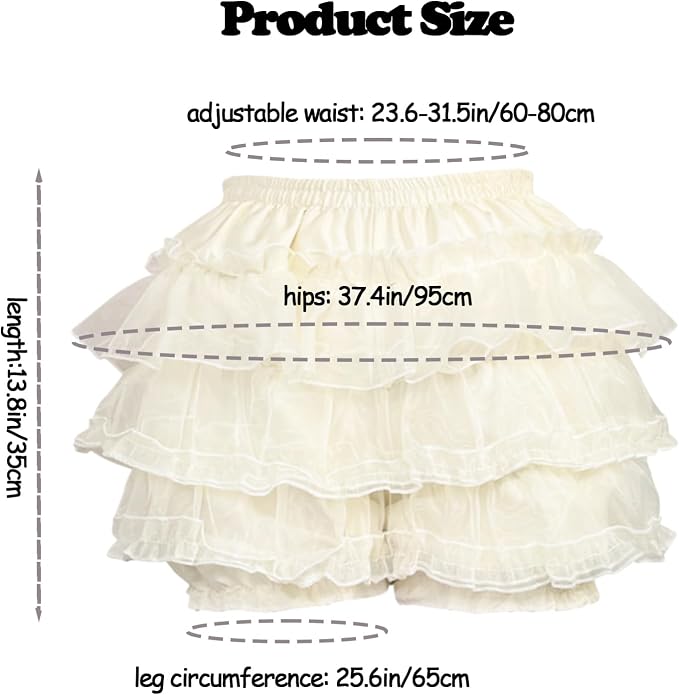 SSDH Women Multi-Layered Bloomers, Lolita 3 Tiered Ruffle Shorts, Sexy Short Pumpkin Pants, Elastic Waist Sweet Pettipants