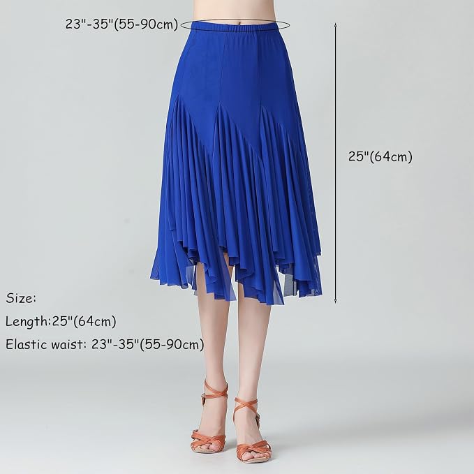 SSDH Women’s Tulle Skirts Midi Elastic Waist Pleated Mesh Flowy A-Line Skirt for Dance Party Practice Performance Outfit