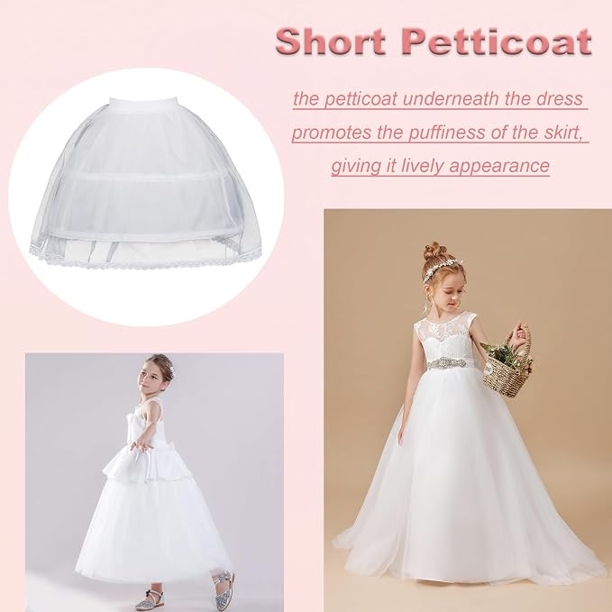SSDH Girls Petticoat Wedding Flower Girls Underskirt with 2 Hoops Full Slip Elastic Child's Crinoline Underskirt