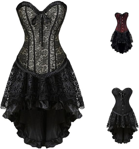 SSDH Gothic Corset Dress Women's Steampunk Dress Retro Ruffled Lace Corset