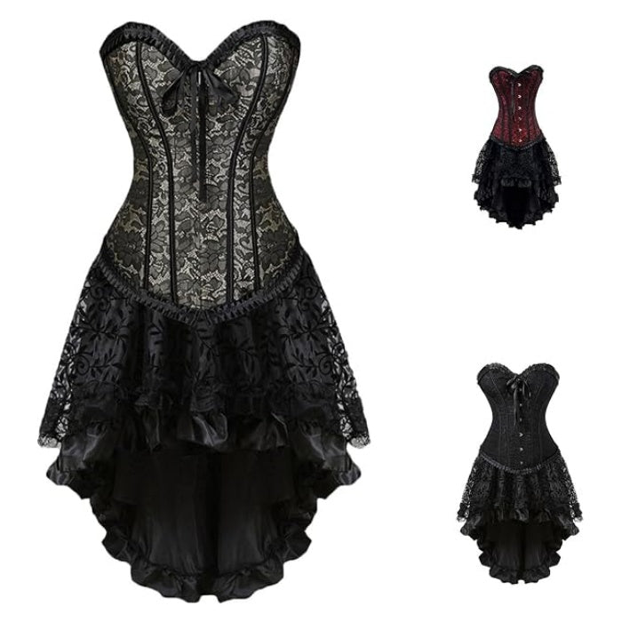 SSDH Gothic Corset Dress Women's Steampunk Dress Retro Ruffled Lace Corset