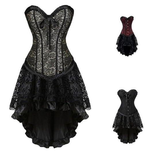 SSDH Gothic Corset Dress Women's Steampunk Dress Retro Ruffled Lace Corset