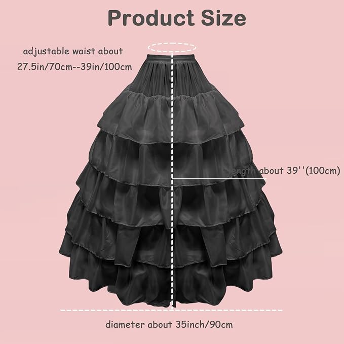 SSDH 4 Hoop Crinoline Petticoat for Women, 5 Ruffles Skirt Slips Long Underskirt for Wedding Dress Bridal Gown
