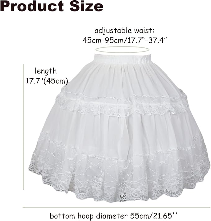 SSDH Women 2 Hoops Crinoline Short Lolita Petticoat White