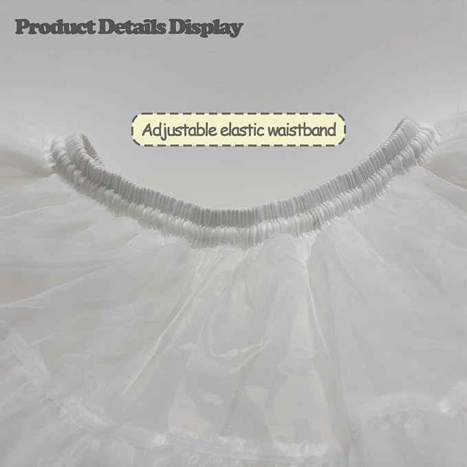 SSDH High Volume Short Lolita Petticoat Fluffy Tulle Hoopless Underskirt with Cotton Lining for Dresses, Costumes & Cosplay White