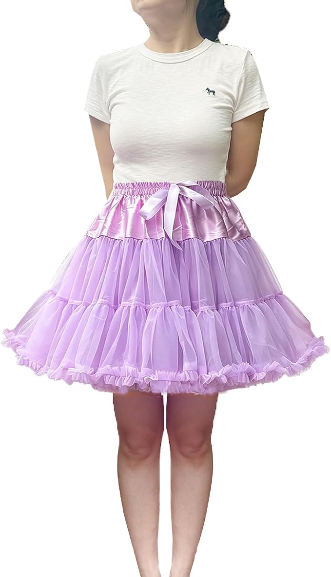 SSDH Women's Layered Puffy Petticoat Skirt, Elastic Waist Soft Tutu Tulle Skirt for Ballet Lolita Cosplay