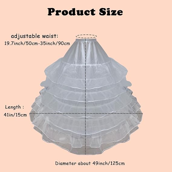 SSDH Petticoat for Women 6 Hoop Skirt Half Slips Tulle Crinoline Underskirt for Wedding Dress Floor Length