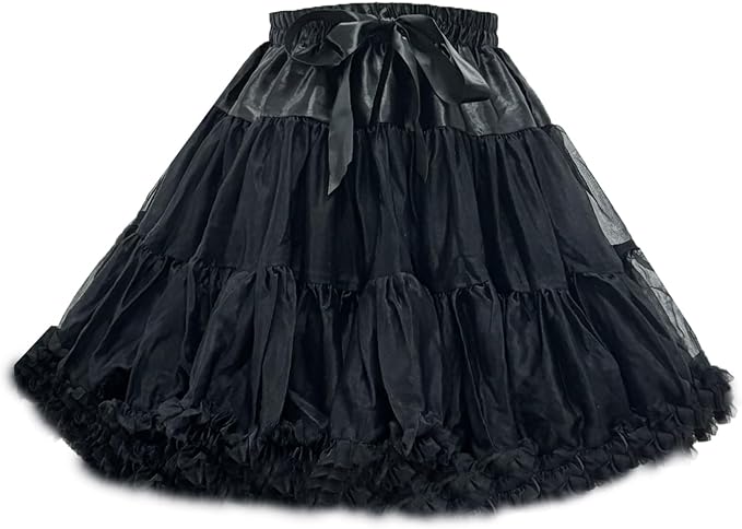 SSDH Women's Layered Puffy Petticoat Skirt, Elastic Waist Soft Tutu Tulle Skirt for Ballet Lolita Cosplay