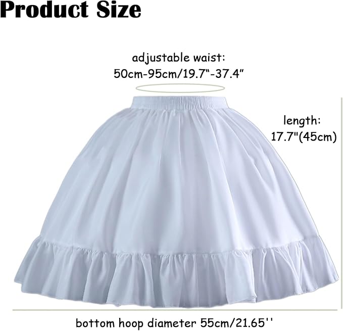 SSDH Women Crinoline Short Petticoat 2 Hoops Victorian Skirt