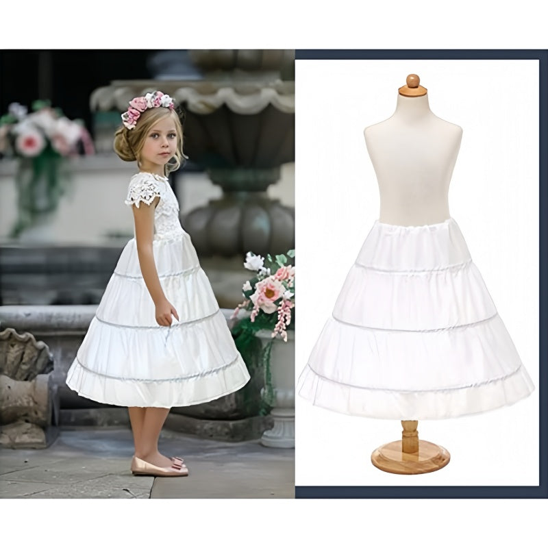 SSDH Children Princess Skirt Petticoat Girls Wedding Dress with Hoop Skirts Accessories Drawstring Adjustable Waist Lining White